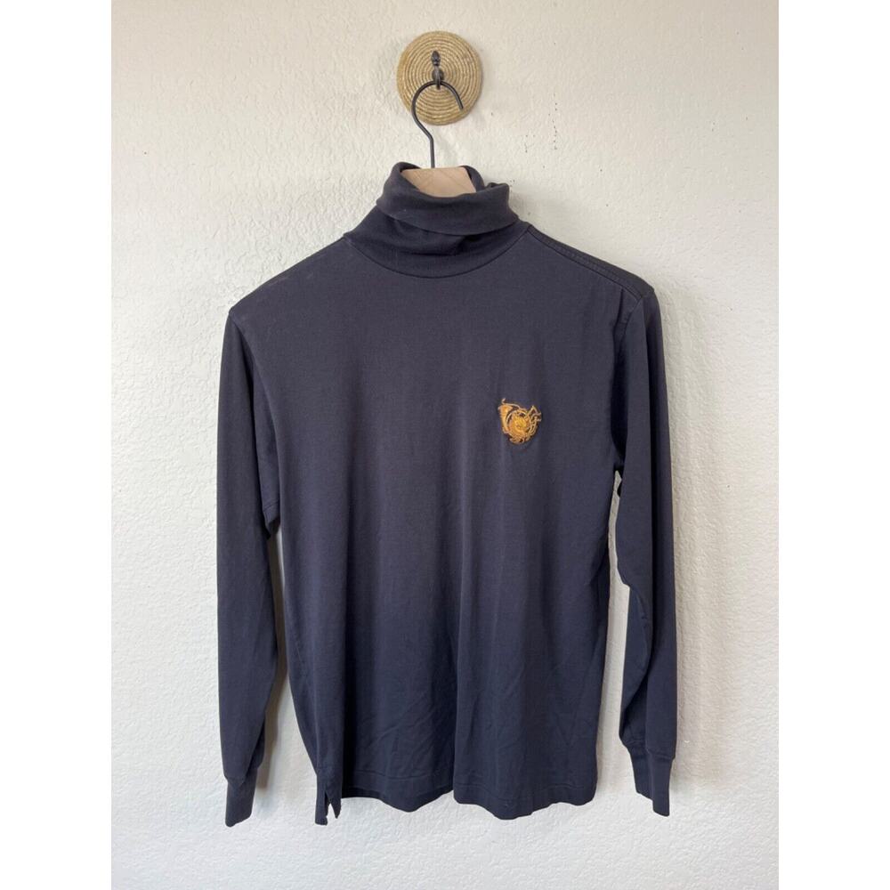 Vintage Ralph Lauren Black Turtleneck Sweater Crest Logo Large